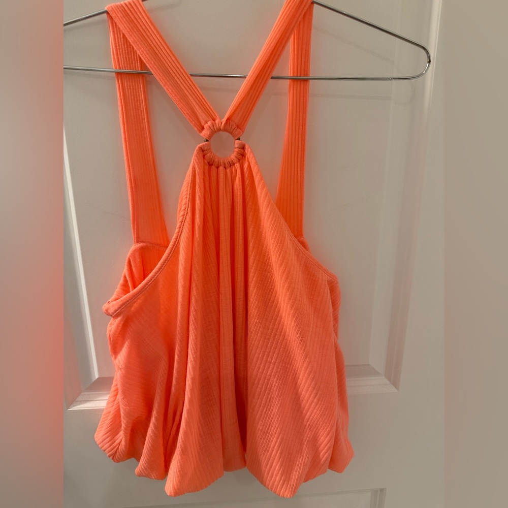 Free People Women's Coral Ribbed bubble tank